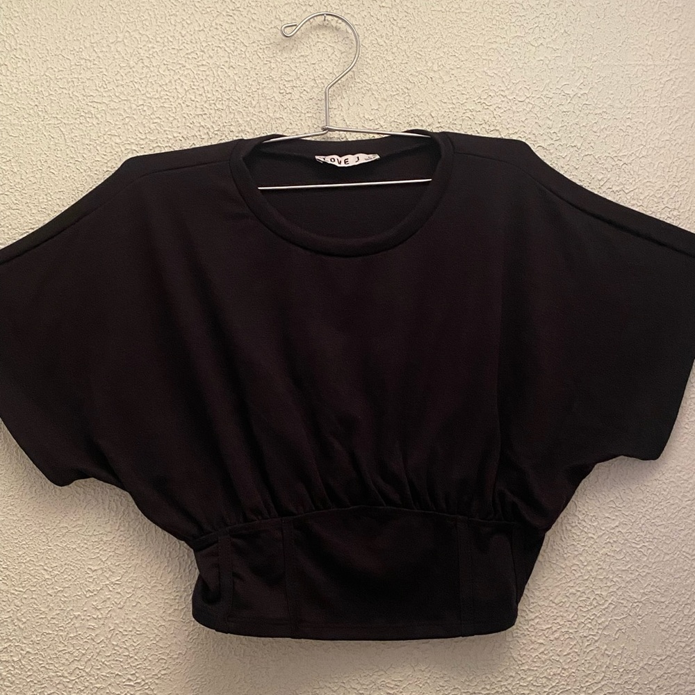 Women Black crop top blouse L